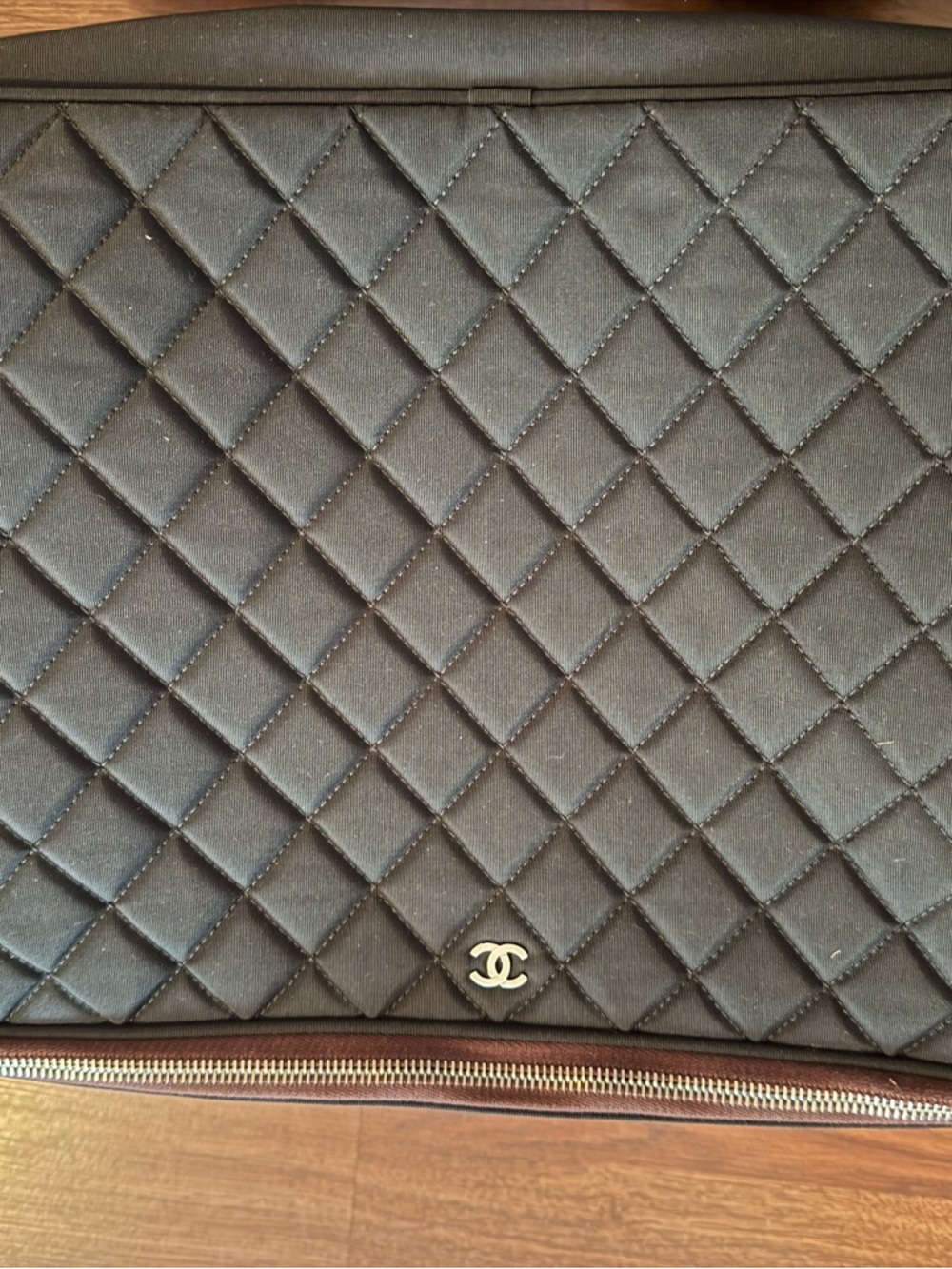CHANEL Black Quilted Leather Laptop Sleeve with CC Logo